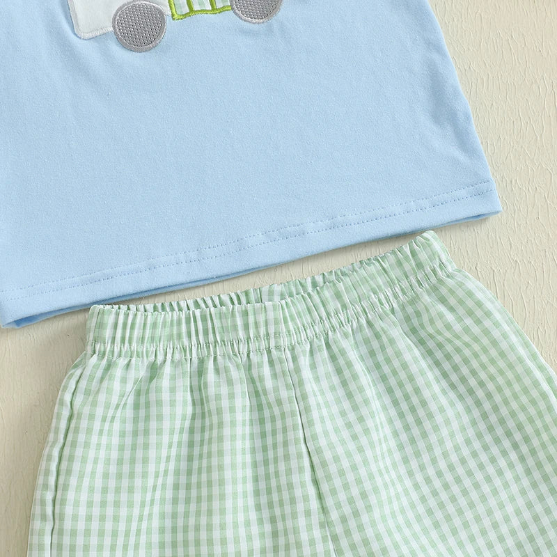 Baby Boy Casual Outfit Dinosaur Print Short Sleeve T-Shirt Denim Shorts 2Pcs Set for Summer Beach Vacation