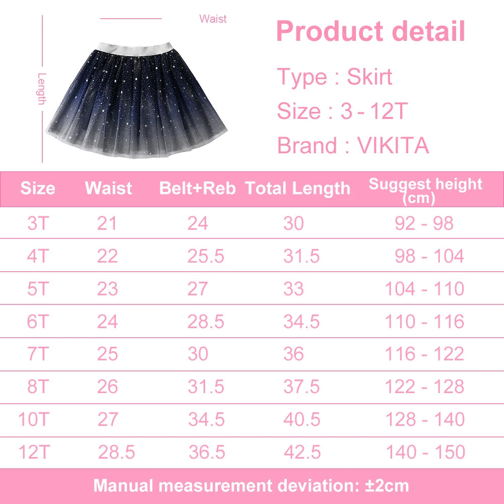 VIKITA Girls Gradient Dress Kids Star Sequined Appliqued Shiny Princess Dresses Kids Mini Ballet Mesh Skirts Children Clothes