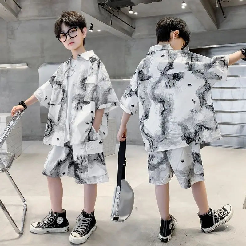 2025 Summer Boys Shirt Set Outfit | Casual Top & Bottom for 3-4 Years Old Kids | Size 7/8/10/14 Kids Clothing