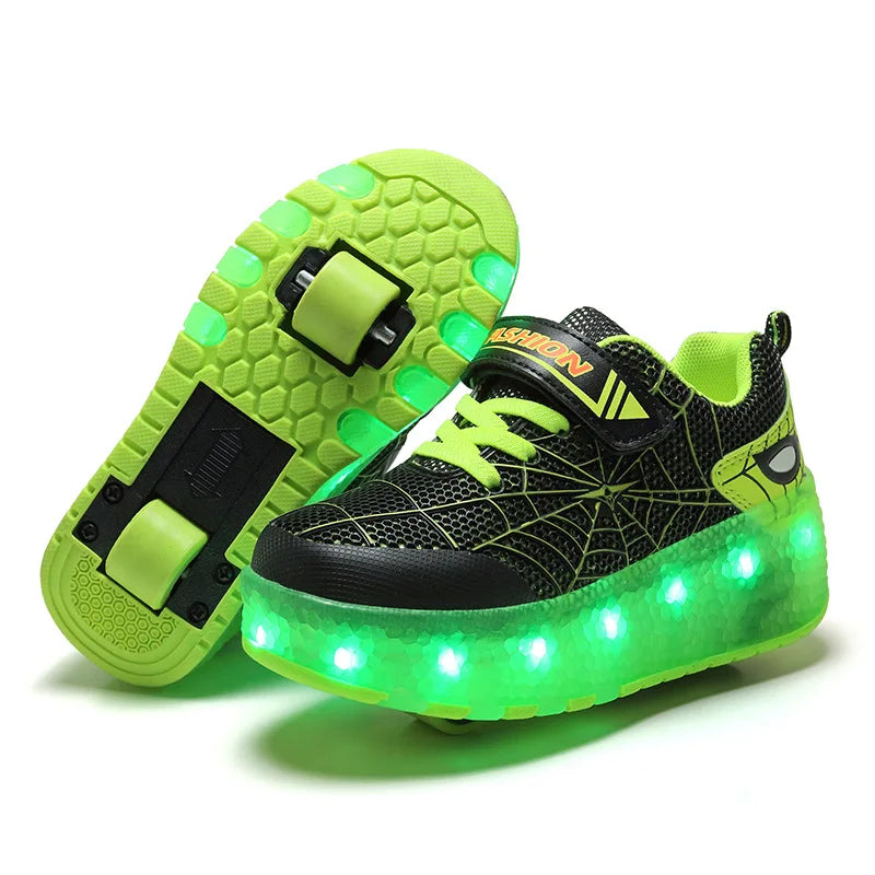 Boys Girls Roller Shoes LED Light Up USB Charging Children Roller Skate Casual Skateboarding Shoes Sports Shoes Kids Sneakers