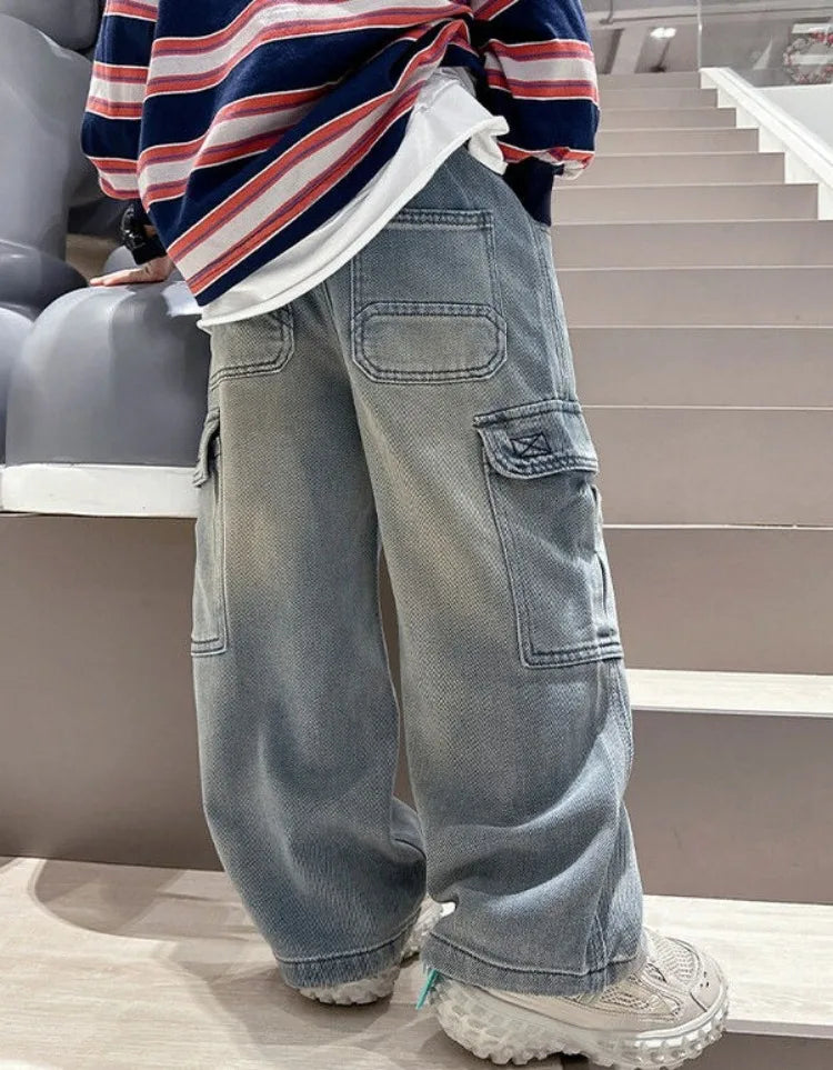2025 Spring Autumn New Boys Loose Straight Jeans Lightweight Casual Pants for Tween Boys - Premium Denim Straight Leg Long Pants