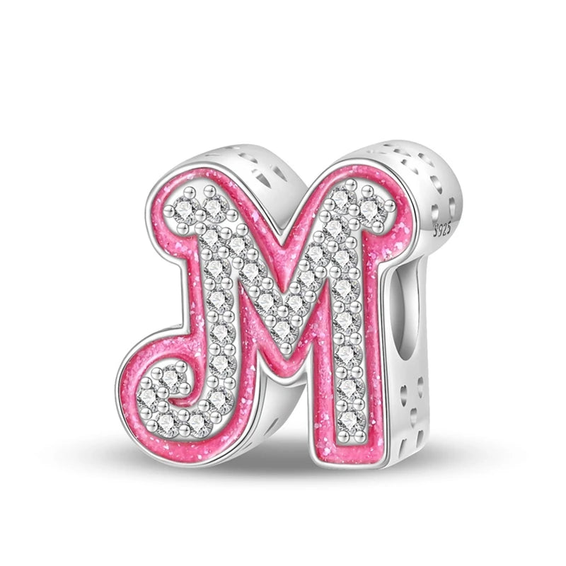 Pink Girl Series 925 Sterling Silver Alphabet Charms Beads Cute Letter Fit Original Bracelet Bangle Necklace DIY Jewelry