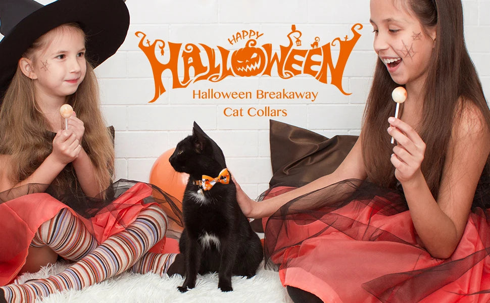 1/4 Pcs Halloween Cat Collar with Bow Tie & Bell Adjustable Breakaway Kitten Collar for Kitty Kitten Adult Cats Dog Pet Supplies
