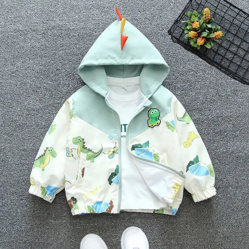Spring Baby Boys Cartoon Dinosaur Hooded Jacket Toddler Kids Outerwear Casual Windbreaker Coats Children Clothing for 1-6Years