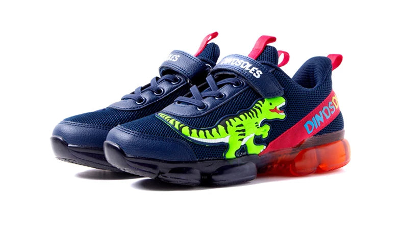 EXDINO T-REX LED 2-9Y Boys Spring Autumn Mesh Tennis Shoes Glowing Children's Kids Flashing Jelly Sole Light Up Casual Sneakers