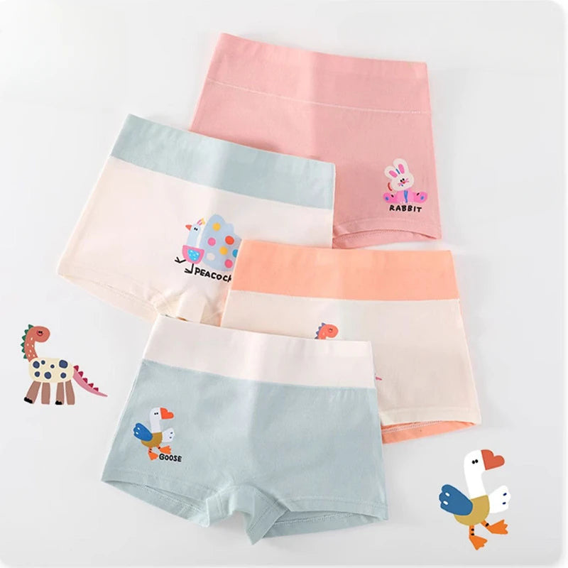 4PCS Girls High Waist Cotton Panties Kid Thin Breathable Soft Antibacterial Knickers Cute Print Briefs 3+y Young Child Underwear