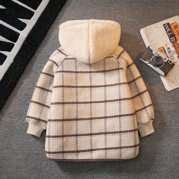 Boys Winter Wool Coat 2025 New Style Kids Thickened Fleece Lined Plaid Wool Jacket Thick Winter Clothing