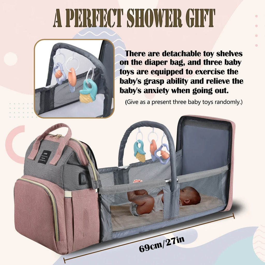 Foldable and Portable Mommy Backpack - with Crib Bed, Straps Large Capacity Diaper Bag Maternity Bag for Baby New Baby Equipment