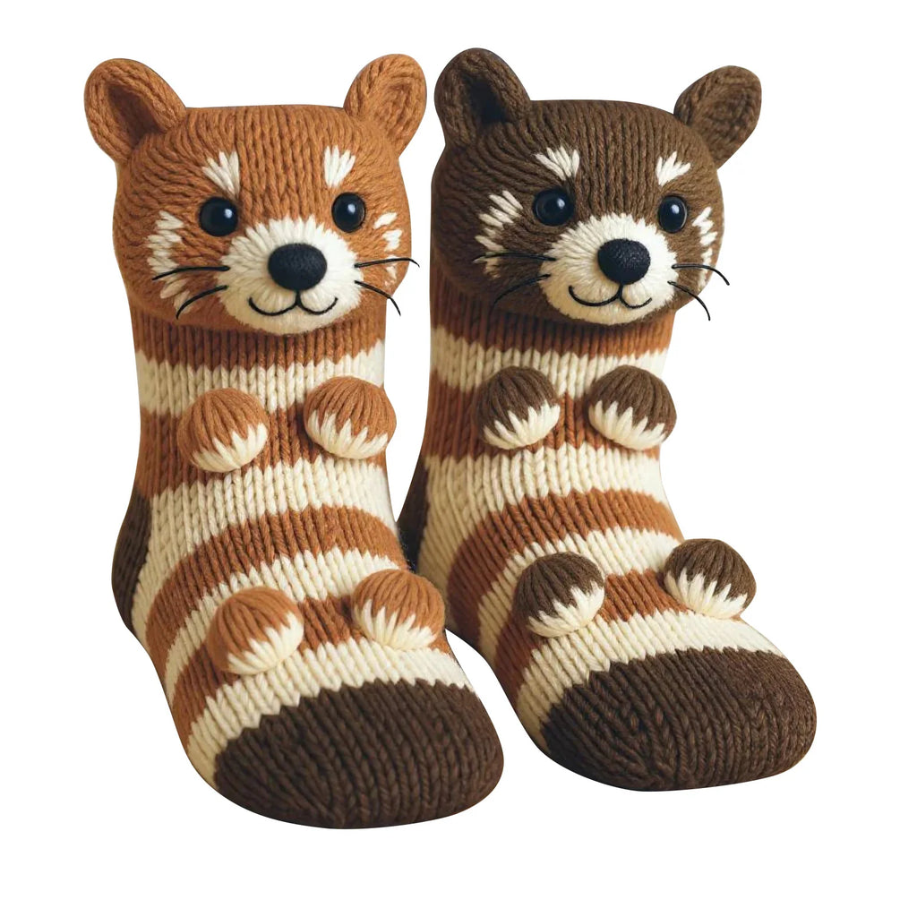 3D Christmas Knitted Animal Socks Cute Cozy Fuzzy Thick Warm Crew With 3D Ears For Women Teens Kids Home Winter Holiday Gift