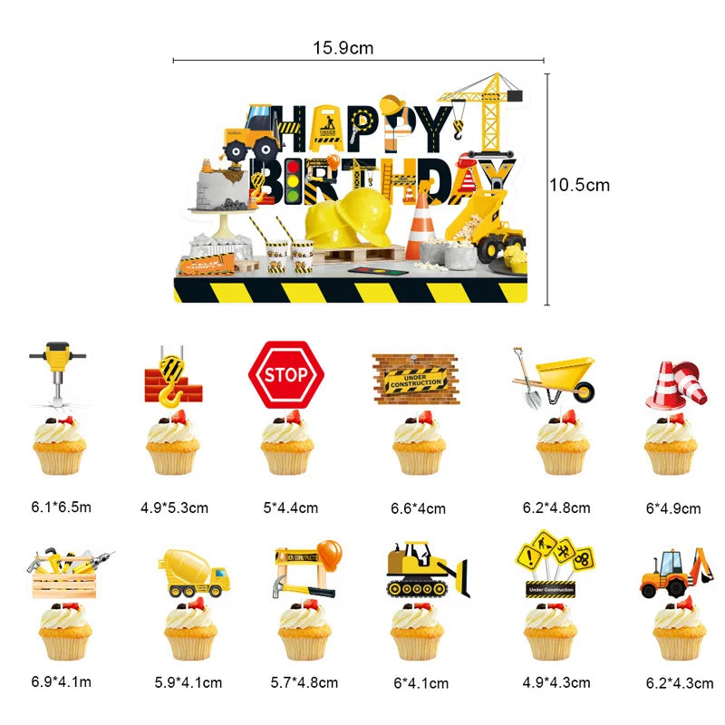Happy Birthday Banner Construction Party Decorations Supplies for Boy Construction Birthday Banner Excavator Dump Truck Tractor