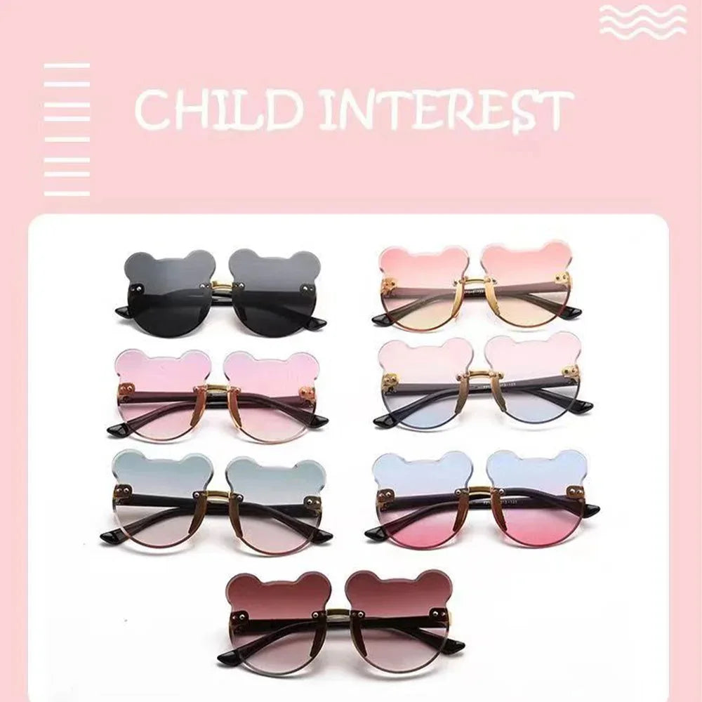 Boys and girls fashion glasses Children's sunglasses Cute baby anti-ultraviolet bear ears cartoon shape rimless frame glasses