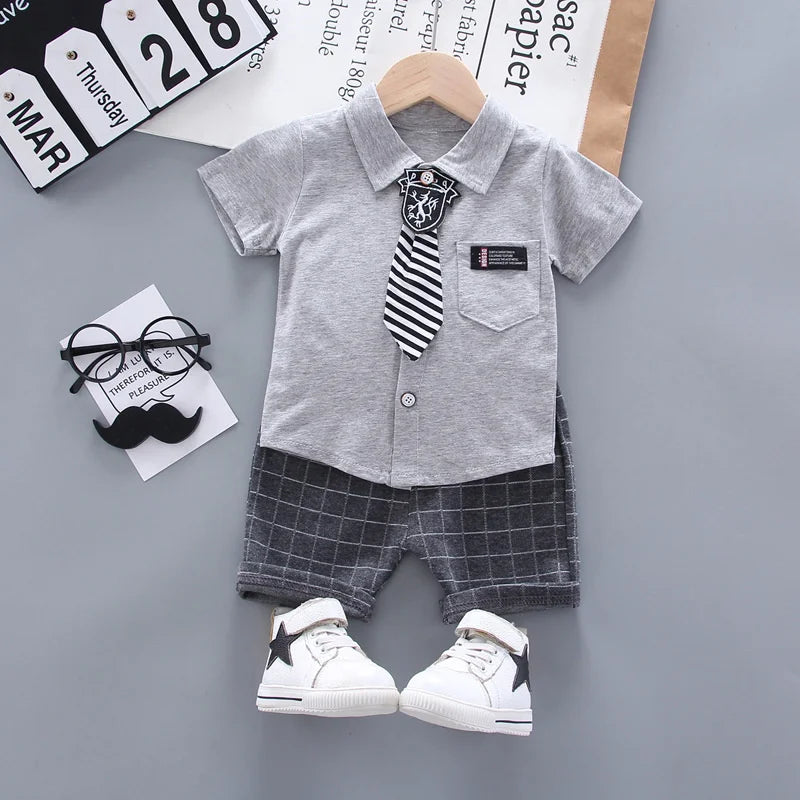 New Summer Baby Clothes Children Clothing Boys Casual Shirt Plaid Shorts 2Pcs/Set Infant Outfits Toddler Costume Kids Sportswear