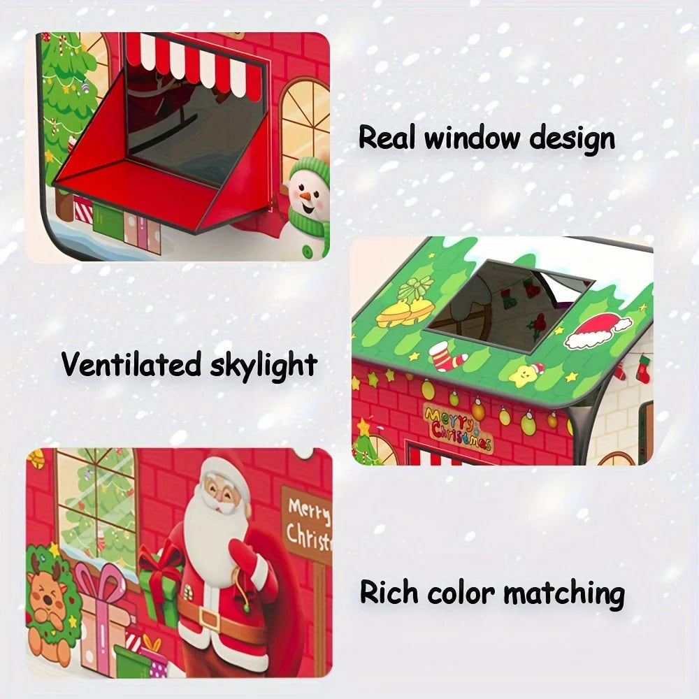 Christmas Play Tent for Kids Playhouse with Doors Windows Indoor & Outdoor Toddler Playhouse Pretend Play Toy Christmas Gift
