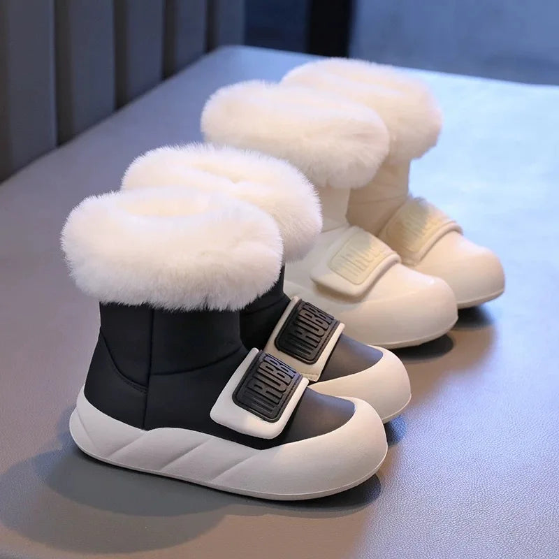 Kids'Casual Shoes Snow Boots Ankle Boots PU Leather Winter Shoes For Girls Anti-slip Warm Black Beige Shoes Size 27-37