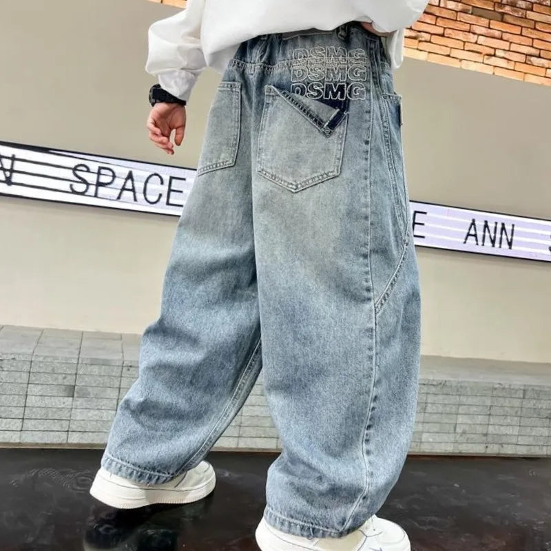 2025 Spring New Boys Loose Fit Jeans Long Pants for Toddler & Big Kids, Handsome Casual Denim Pants, Trendy Kids Clothing