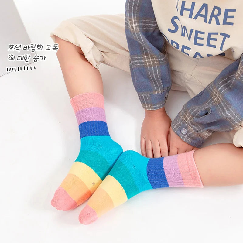 10/20 pairs Kids Casual Socks Sets for Girls Rainbow Striped Cute Children Ankle Short Breathable Cotton Fashion Toddler Sock