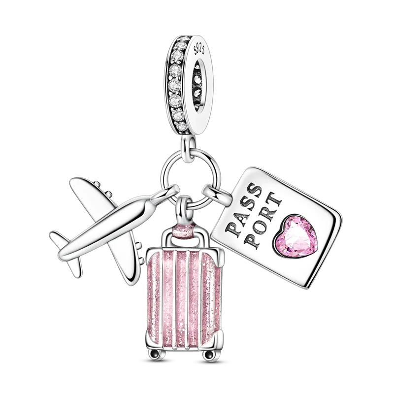 Pink Series Original 925 Sterling Silver Charm Bead Travel Airplane Pendant Fit Original Bracelet Necklace For Women DIY Gift