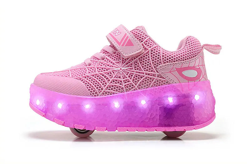 Boys Girls Roller Shoes LED Light Up USB Charging Children Roller Skate Casual Skateboarding Shoes Sports Shoes Kids Sneakers