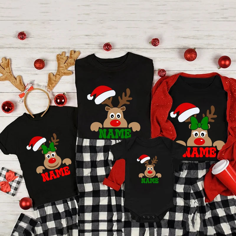 Custom Name Reindeer Shirts Reindeer Family Christmas Shirt Personalized Xmas Family Matching Tops Tee Holiday Xmas Gift