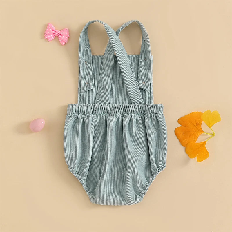Infant Easter Jumpsuit with Sleeveless Design and Adorable Bunny Embroidery Cute Newborn Overall for Spring Celebrations