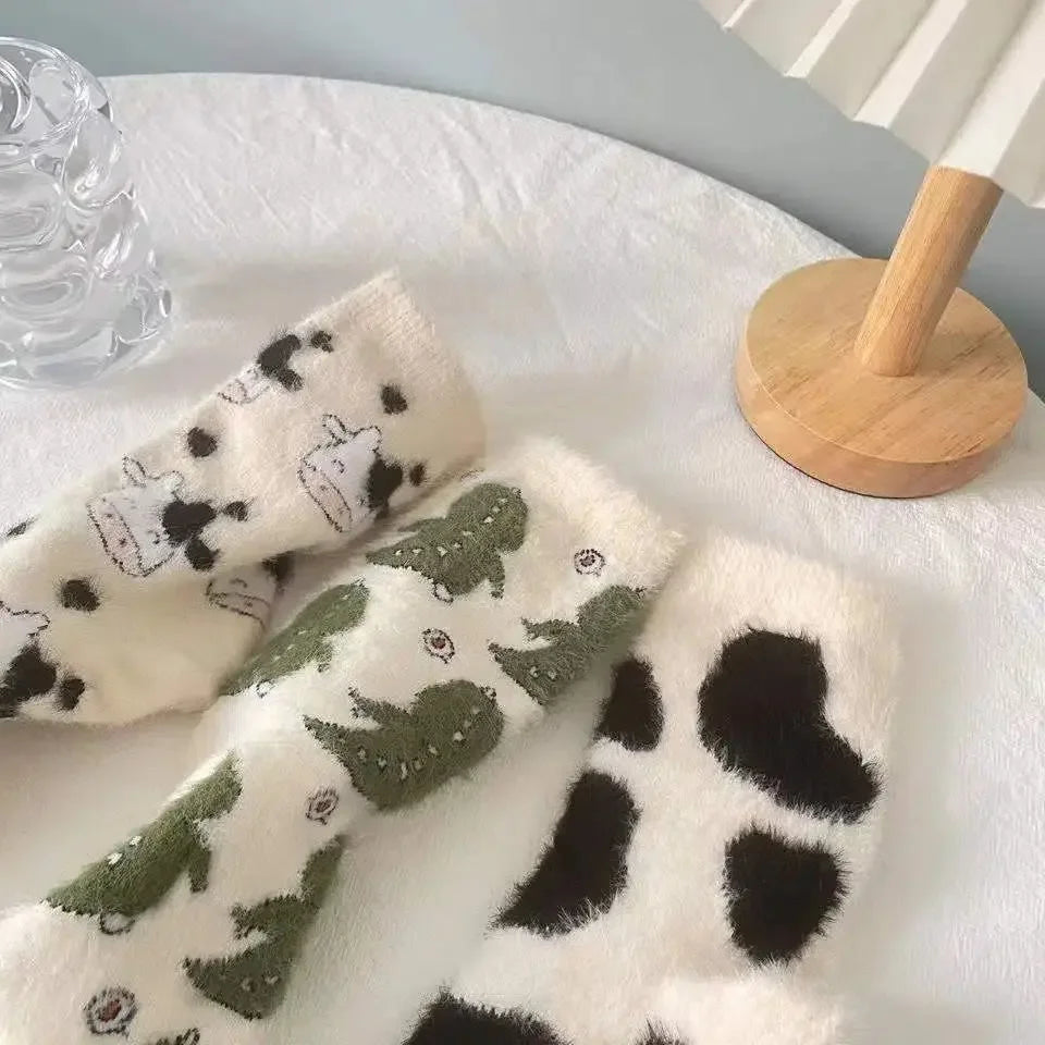 Winter Warm Padded Socks Thickened Mink Plush SocksCute Cartoon Soft Comfortable SkinFriendly Girls Socks Autumn Home Sleepwear