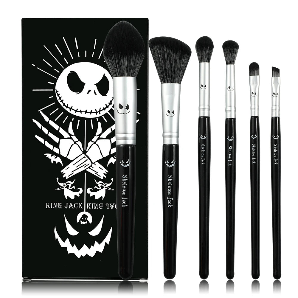 Christmas Eve Fright 6 Black Brushes Jack Skull Makeup Brush Set Horror Wood Makeup Brush Suitable for  Girls Holiday Gifts