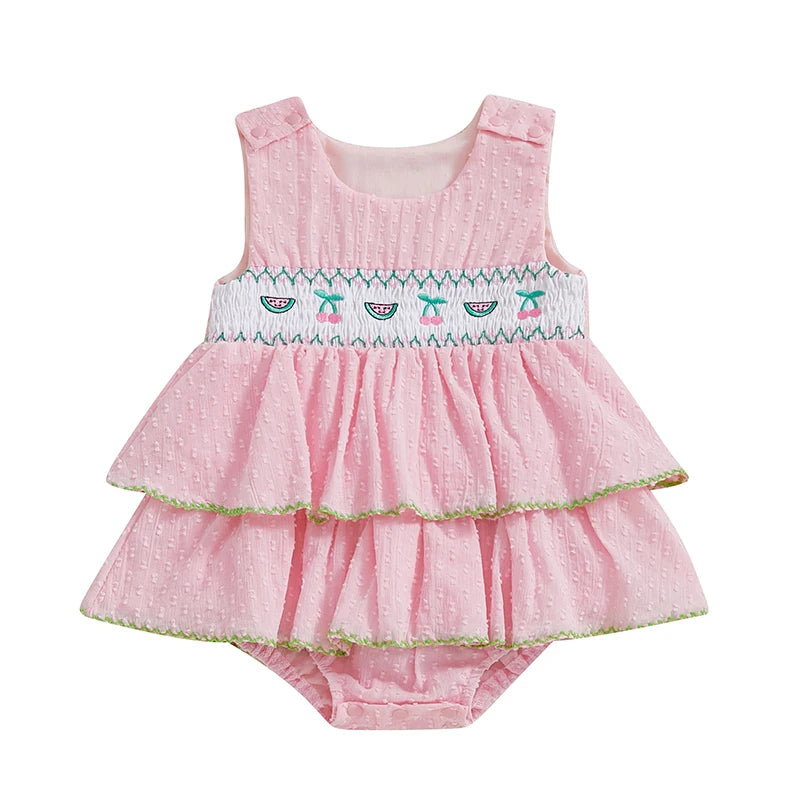 Infant Floral Print Sleeveless Romper Dress with Ruffle Detail and Bow Tie Newborn Summer Playsuit Outfit