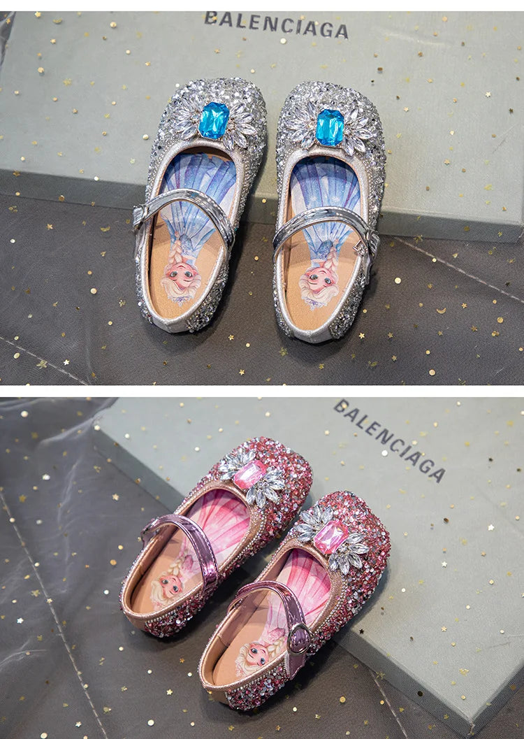 Kids'Casual Shoes PU Leather Sequin Crystal Fashion Summer Shoes For Girls Breathable Soft Bottom Blue Silver Pink Size 23-34