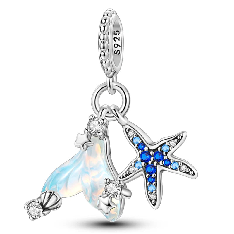 Hot Sale 925 Sterling Silver Ocean World Series Sea Turtle Starfish Little Crab Octopus Charms Bead Fit 925 Bracelet DIY Jewelry
