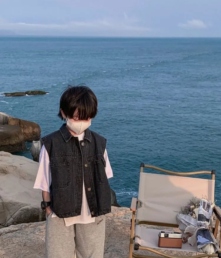 2025 New Boys Denim Vest Sleeveless Toddler Boys Spring Autumn Stylish Kids Jacket