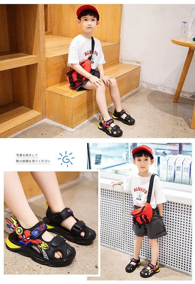 Disney Children's Cartoon Sandals Summer Boys' Beach Sandals Soft Soled Children's Sports Sandals Open Peep Toe Black Shoes