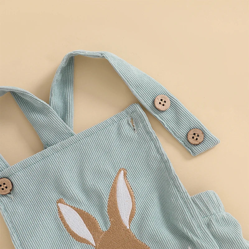Infant Easter Jumpsuit with Sleeveless Design and Adorable Bunny Embroidery Cute Newborn Overall for Spring Celebrations