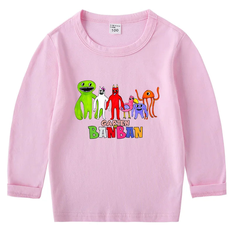 Hot Game Garden of Banban Print Cartoon 2-8Year Kids T-shirt Girls Clothes Spring Baby Boys Long Sleeve T shirt Children Tops