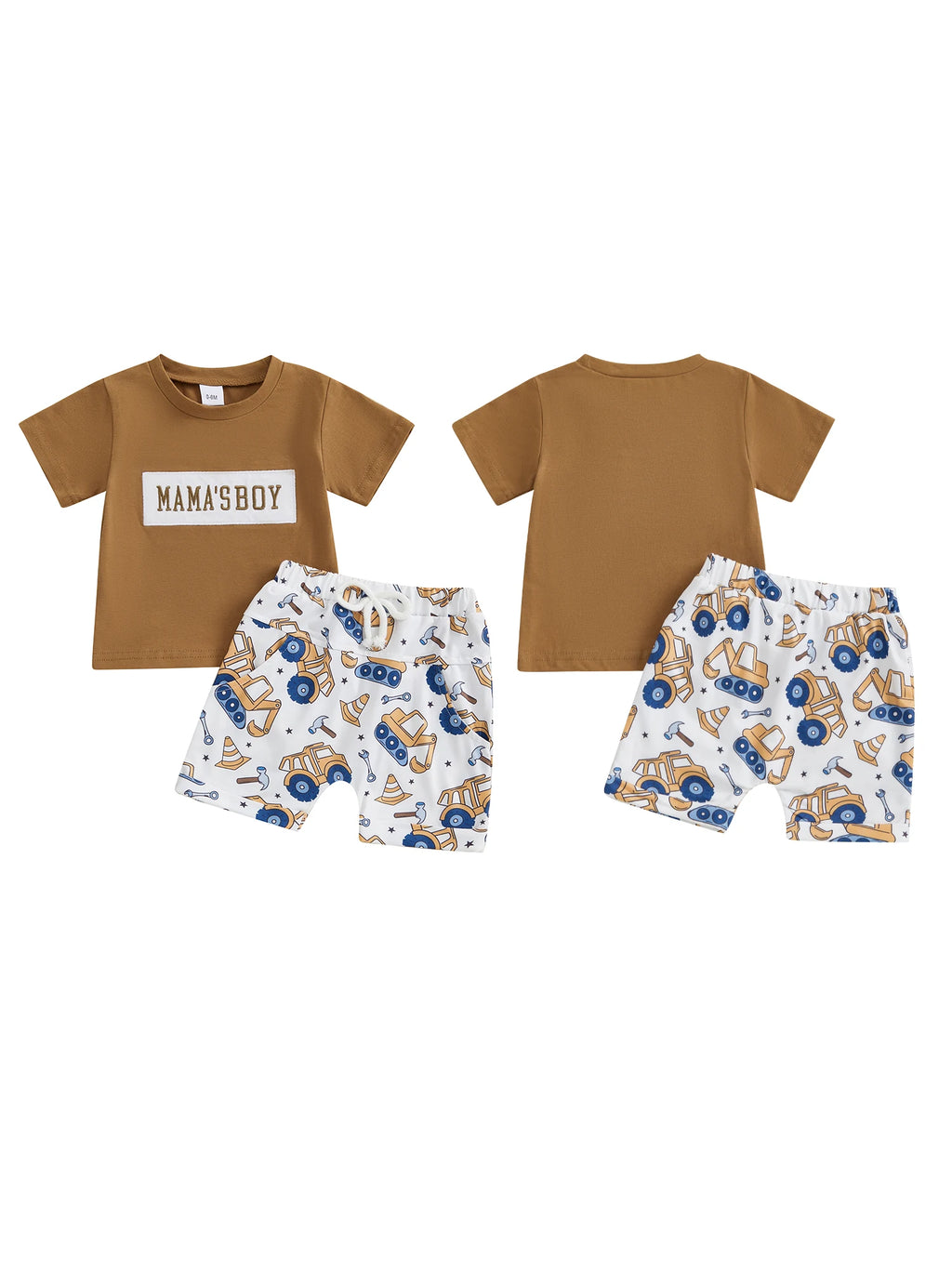 Adorable Baby Boys Summer Outfits with Fun Letter Print T-Shirt and Cute Digger Print Shorts Set for 2-Piece Stylish Ensemble