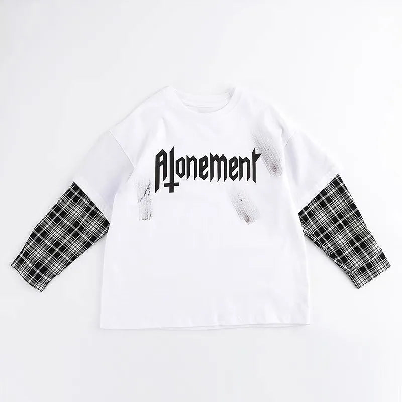 Fake Two Pieces Children's Clothing From 8 To 12 Years Boys Long Sleeve Tee Boys' T-shirt Graphic Shirts T-shirts Tees Boy Child