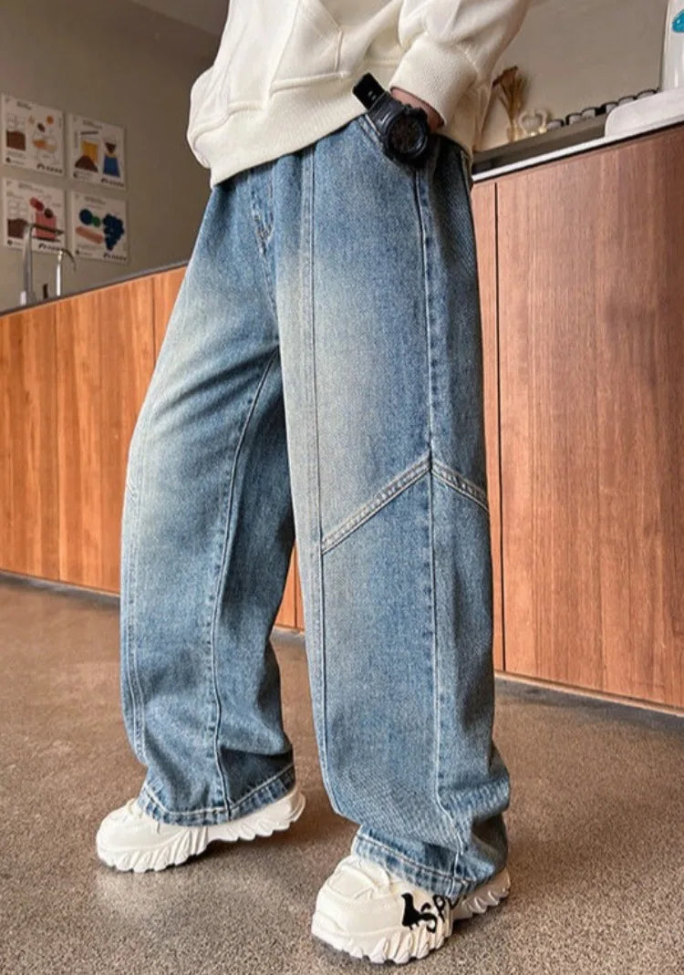 Boys' Jeans Spring Autumn Loose Straight Leg Stylish Versatile Long Pants Hot Sale Ages 7-14