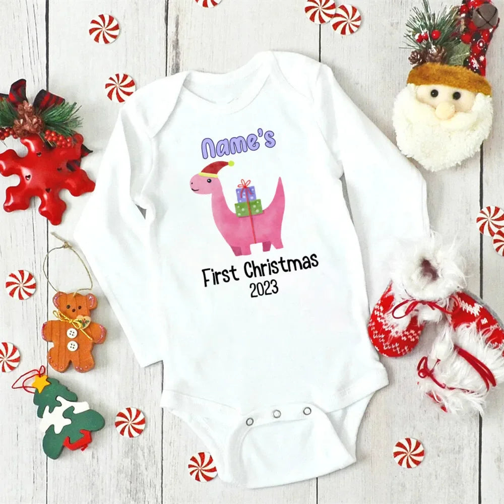Personalised Christmas Baby Bodysuit Boys Girls Cute Clothes Custom Deer Print Infant Christmas Romper Xmas Party Baby Gift