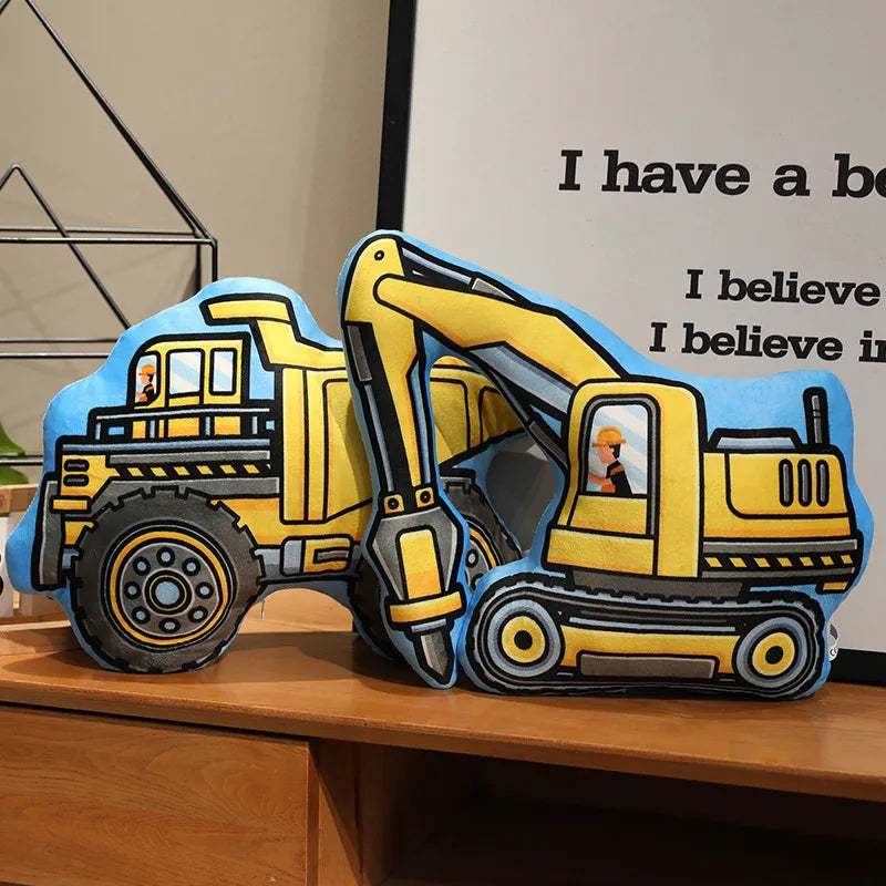 Stuffed Transporter Plush Pillow Soft Printing Multi-functional Bulldozer Forklift Crane Excavator Road Roller Tramcar Men Gift