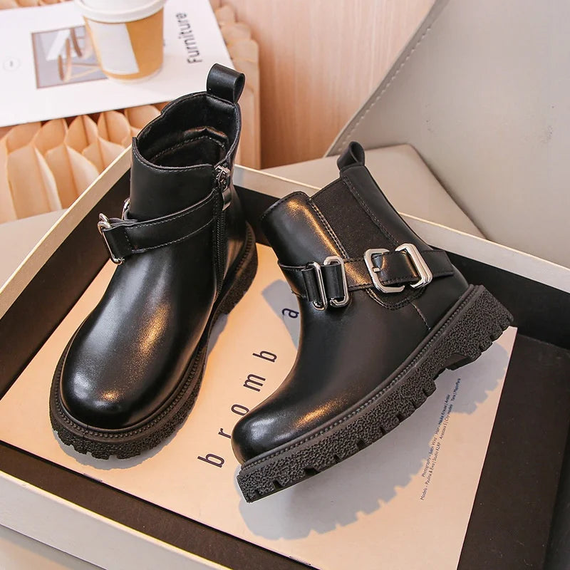 Kids'Casual Boots Mid-Calf Boots PU Leather  Winter Shoes For Girls Anti-slip Warm Thick Bottom Brown Black Shoes Size 26-37