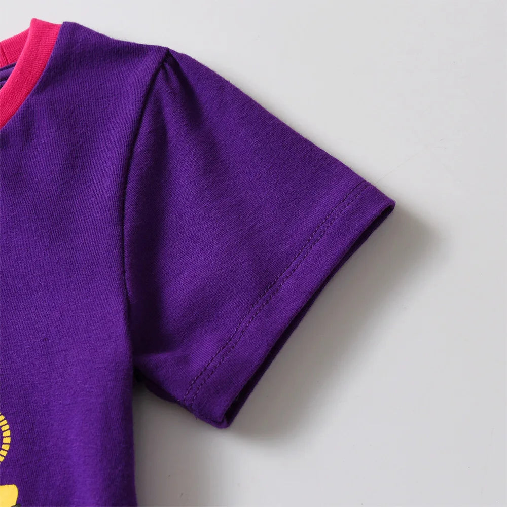 Kids Purple Floral Print Short Sleeve T Shirt Kids Cotton Casual Animal Print Tops and Tees Toddlers Casual Outdoor Trips Wear