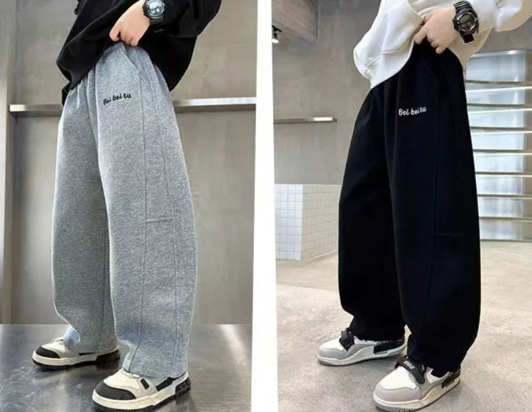 2025 New Style Boys Wide-Leg Sports Pants for 8-14 Years Kids Spring Autumn Kids Sweatpants Stylish Loose Fit Breathable Cotton