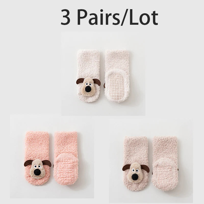 3 Pairs/Lot Baby Floor Socks Non-Slip Sole Kids Socks Cute Cartoon Winter Warm Toddler Socks For Boys And Girls