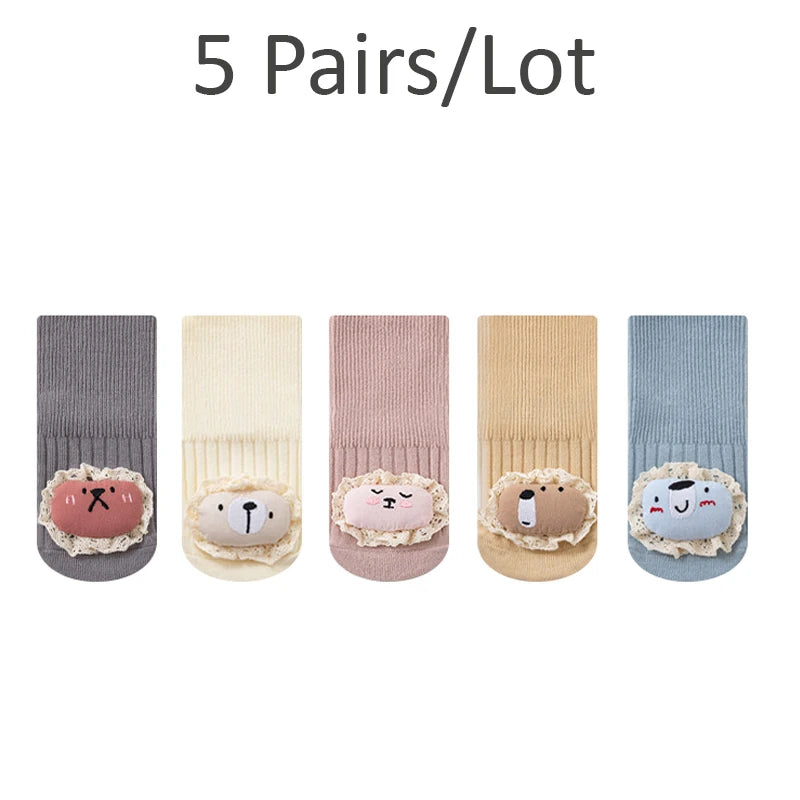 3/5 Pairs Baby Non Slip Floor Socks Cute Cartoon Design Anti slip Socks For Newborn Indoor Activities Toddler Socks Accessories