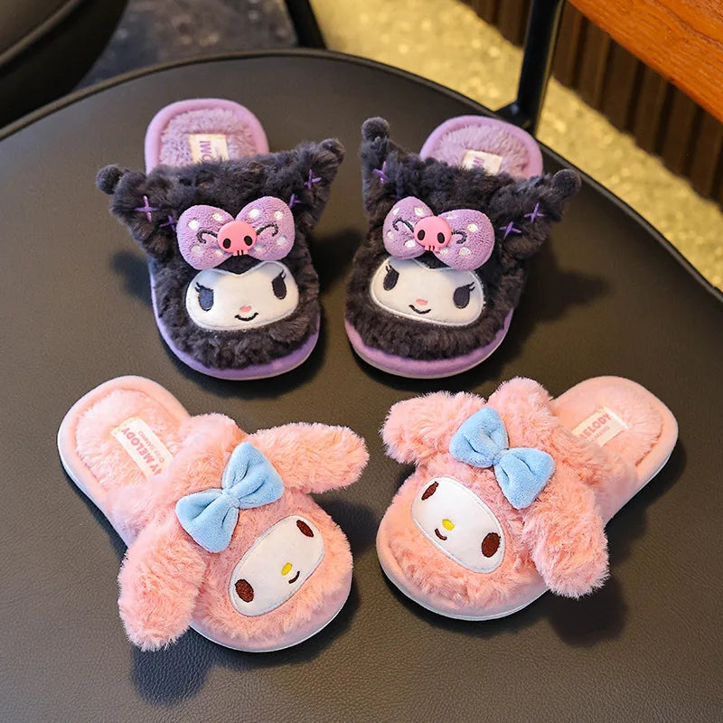 Kids'Slippers House Shoes Cotton Cartoon Kuromi Winter Shoes For Girls Warm Anti-slip Soft Bottom Purple Pink Shoes Size 24-39
