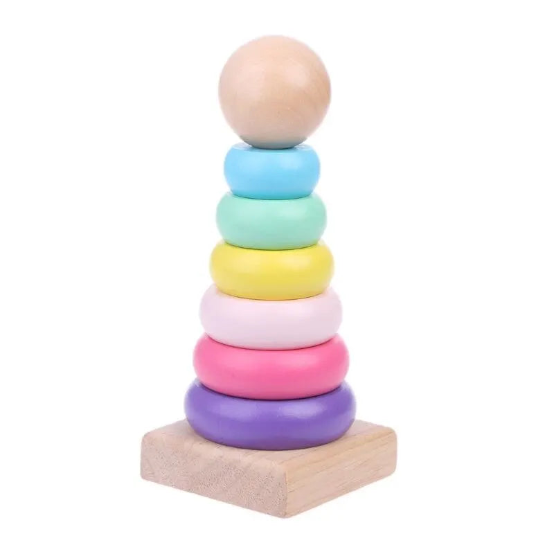 Children Rainbow Tower Ferrule Wooden Toy Stacking Circle Baby Early Childhood Education Puzzle Ring Montessoris Toys Kids