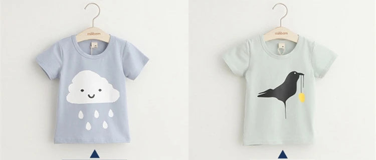 2025 Summer 2 3 4 6 8 10 Years Children Cotton Cartoon Star Bird Cat Rabbit Animal Print Short-Sleeve T-Shirt For Kids Baby Girl