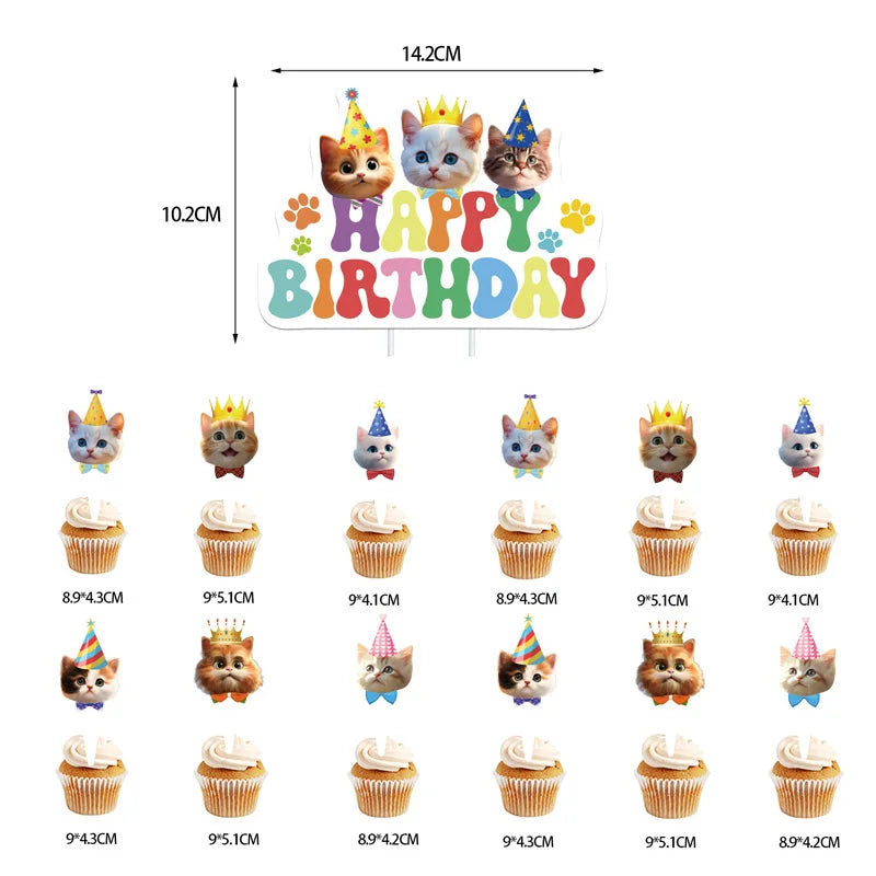 Cat Face Hanging Swirl Decorations Banner Party Supplies Pet Meow Happy Birthday Theme Decor Paper Funny Favor for First 1stBday