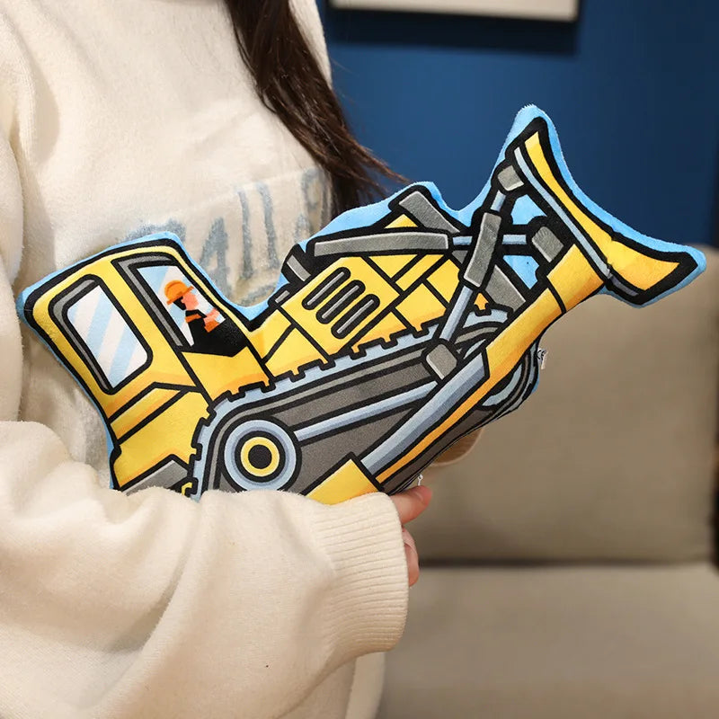 Stuffed Transporter Plush Pillow Soft Printing Multi-functional Bulldozer Forklift Crane Excavator Road Roller Tramcar Men Gift