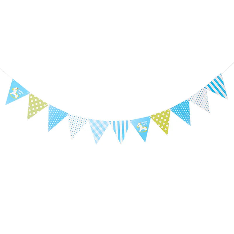 Happy Birthday Banner Little Bear Car Sign Reusable Decorations with Colorful Flag, Lovely Cartoon Birthday Party Decor for Kid