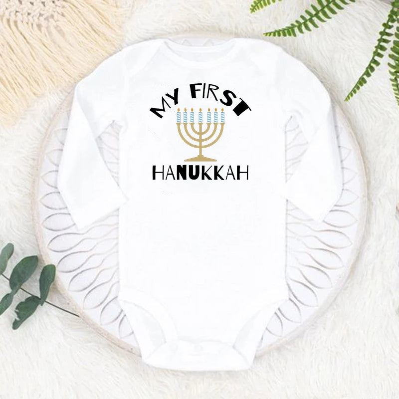 My 1st Hanukkah Chanukah Newborn Bodysuits Happy Hanukkah Baby Rompers Infant Body Long Sleeve Jumpsuit Clothes